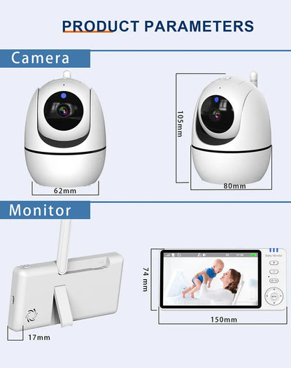 White HD wireless baby monitor with 5-inch LCD screen on a table