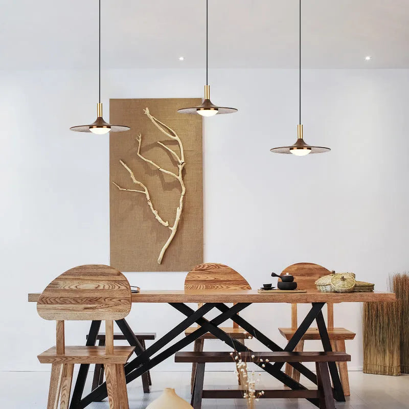 Personalised bar chandelier with walnut wood body and copper accents in modern Chinese style