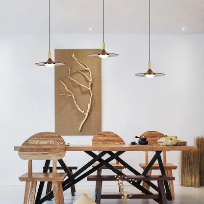 Personalised bar chandelier with walnut wood body and copper accents in modern Chinese style