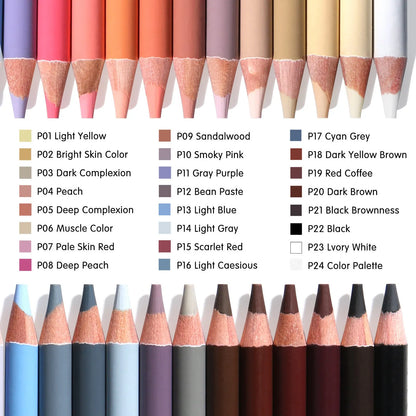 24 skin colour pencils for portrait art in a round metal tin with HB refills