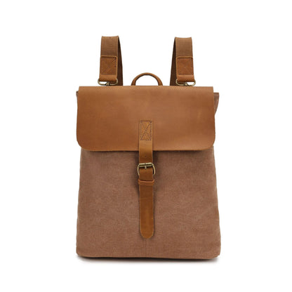 Crazy Horse leather detail casual student backpack in canvas, shown in one of five colour options.