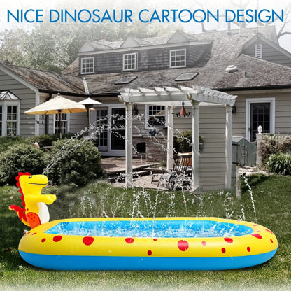 Blue inflatable dinosaur-shaped water spray pool for kids outdoor play