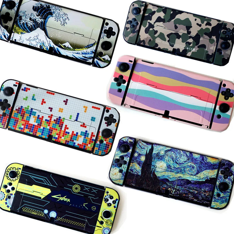 Hard Case for Nintendo Switch OLED Console with PC Crystal Shell - Anti-scratch Anti-fingerprint Waterproof Protection Cover 18x11x3cm with 2 Analog Caps and Cartoon Pattern Options