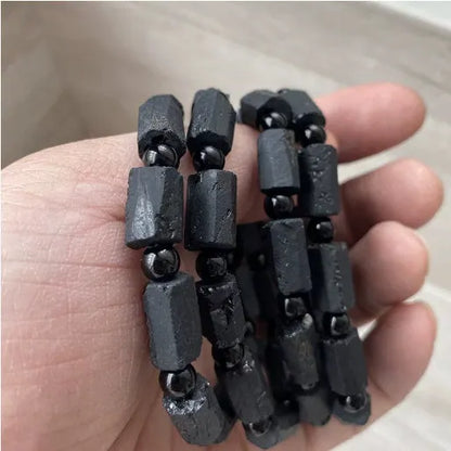 Natural black tourmaline rough stone bracelet with 10mm size and approximately 8.5-9mm beads