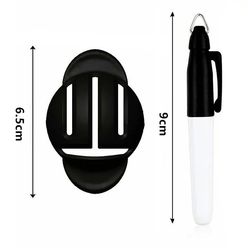 Outdoor golf scriber putter alignment tool with 4 scribers and 4 drawing pens on a green