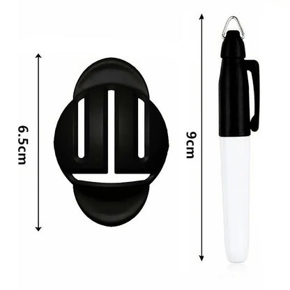 Outdoor golf scriber putter alignment tool with 4 scribers and 4 drawing pens on a green