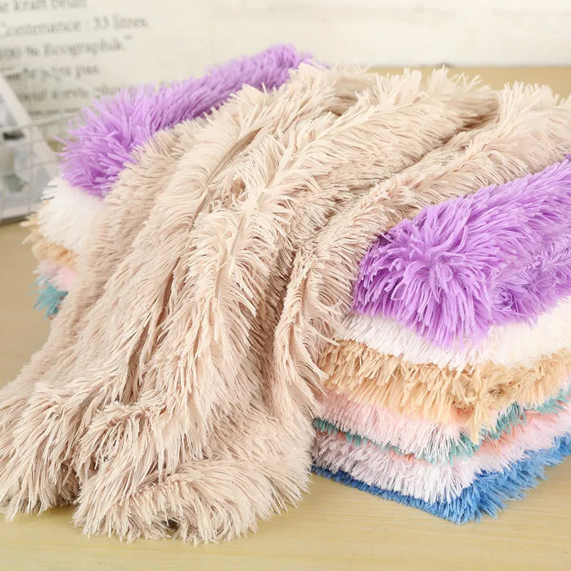 Beige plush dog mat cushion bed for large dogs, showing soft fabric texture and raised height.