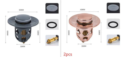 Copper core bouncing washbasin drain plug with universal 1.1-1.5 inch head in metallic finish