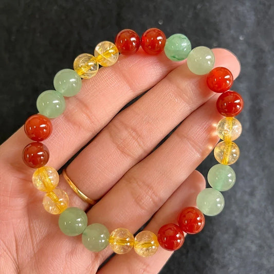 8mm Yellow Beaded Bracelet with multicolour glass beads