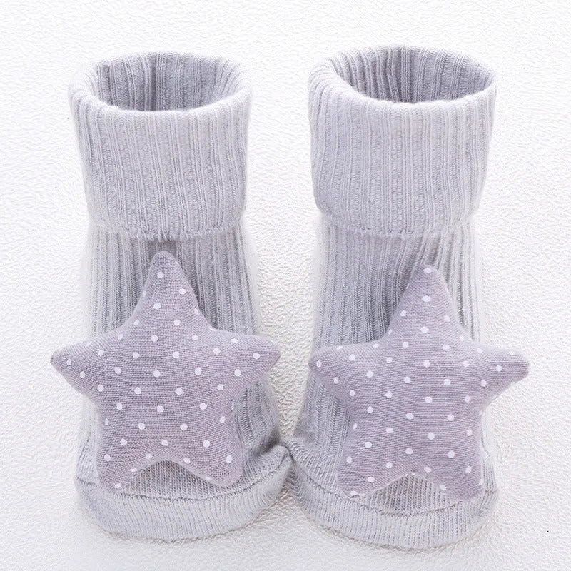 Cotton baby floor socks in multiple designs for infants aged 0-3 months