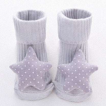 Cotton baby floor socks in multiple designs for infants aged 0-3 months