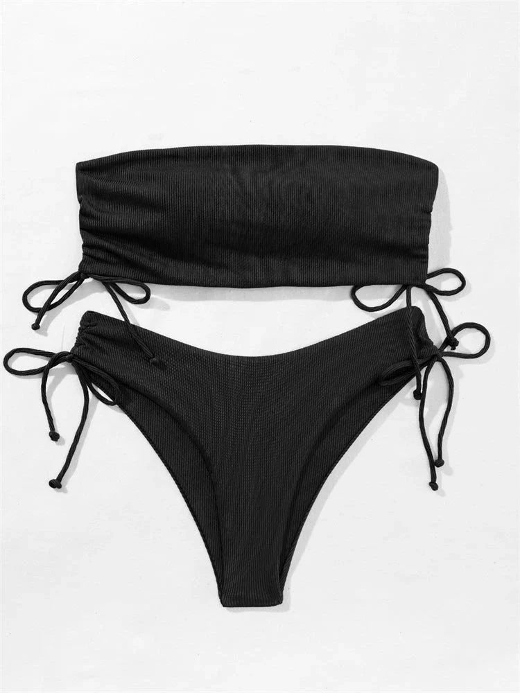 Stylish tube bikini with drawstring design in various solid colors for beach parties and summer fun