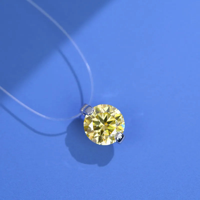 Women's moissanite clavicle chain with invisible fishing line and plum blossom design on 925 silver pendant