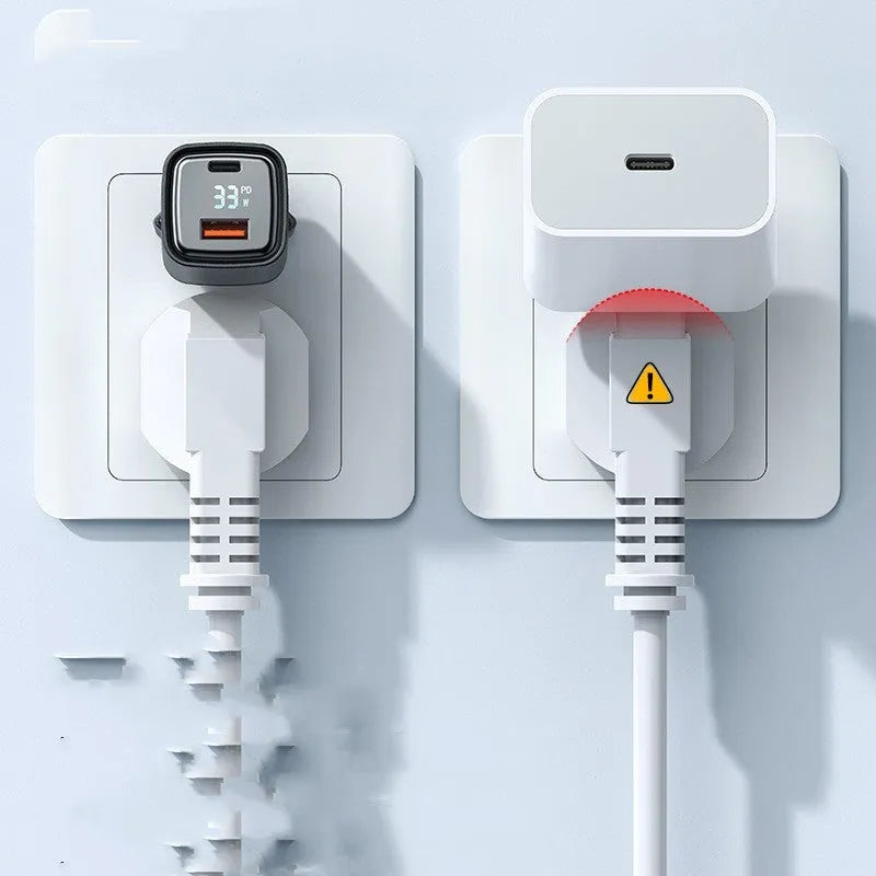 Black dual-port digital display fast charging charger, USB-A and USB-C, European standard plug, 81x33x28mm, model CH-1701