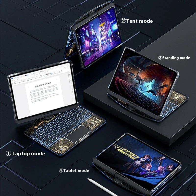 Versatile iPad keyboard case with 360-degree swivel rotation, scissor-style keys, and integrated pen slot for enhanced mobile productivity