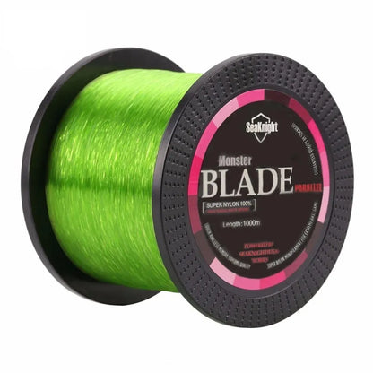 Seaknight 1000 M nylon fishing line spool in one of five colours: white, green, blue, yellow, or black.