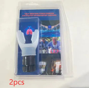 White and black adjustable resistance breathing trainer with silicone mouthpiece
