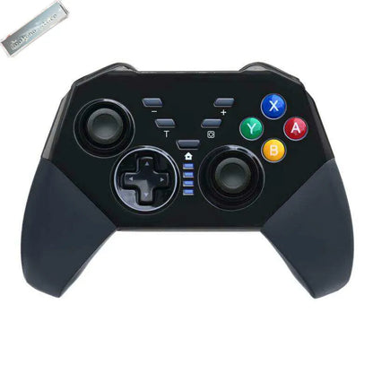 Wireless Nintendo Switch Pro controller in black, white, or blue with analogue sticks and action buttons.