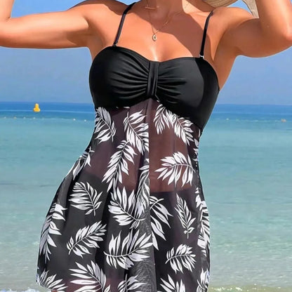 High waist mesh women's swimsuit briefs in split boxer style.