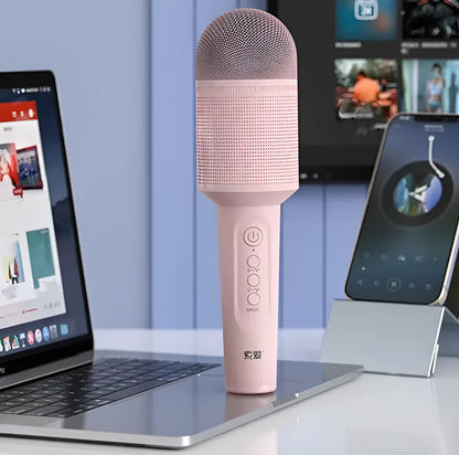 Wireless Bluetooth karaoke microphone in pink, blue or green colour with USB connection option