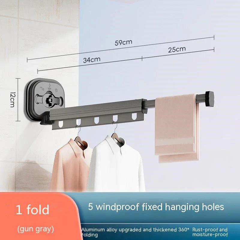 Aluminium suction cup folding clothes hanger with retractable drying rack