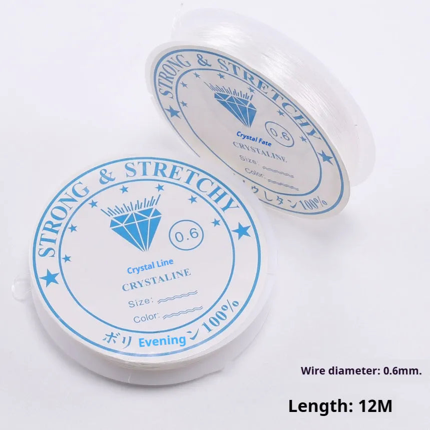 Transparent white elastic cord on spool for DIY jewellery making with diameter options from 0.4mm to 1.0mm