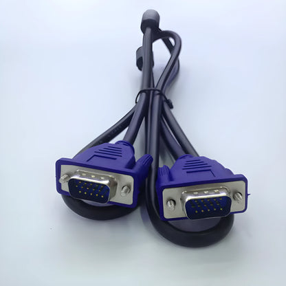 Black VGA video cable with blue mould head, 1.5 metres long for computer to monitor connections