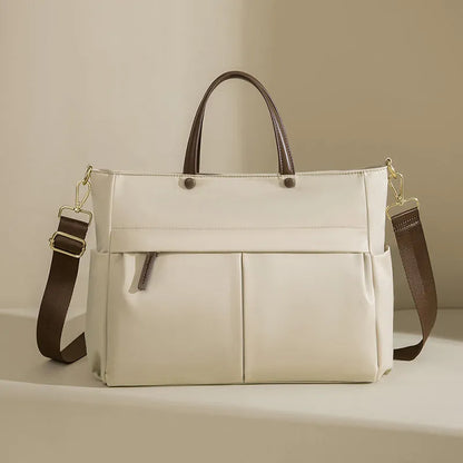 Women's portable Oxford cloth briefcase with 36cm length and contrast stitching in black colour