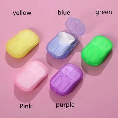 Disposable hand soap paper sheets showing 3.6x5.6cm size and multiple colour options