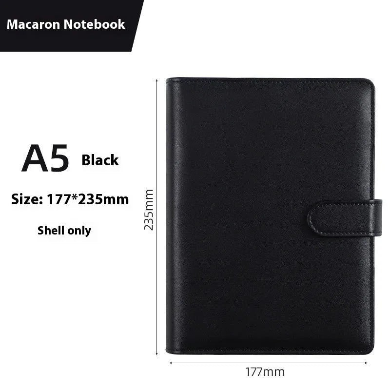 A5 PU leather notebook binder shell with zipper closure in a solid colour.