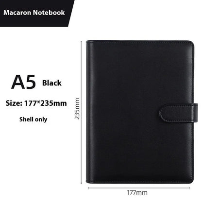 A5 PU leather notebook binder shell with zipper closure in a solid colour.