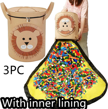 Green felt storage cube with pull rope unfolded flat to show 35cm square waterproof play mat