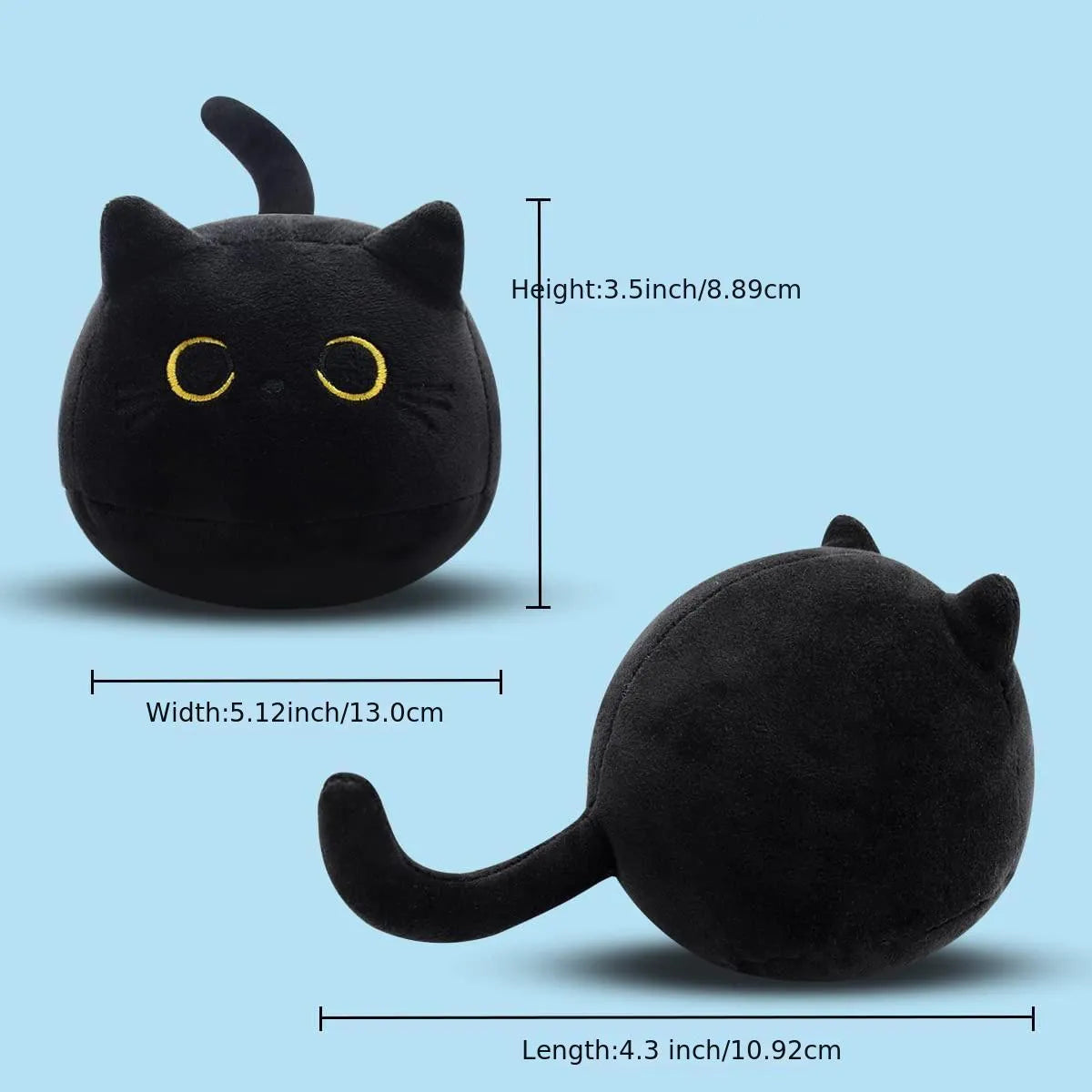 Black cat plush toy pillow with fluffy texture and embroidered facial features