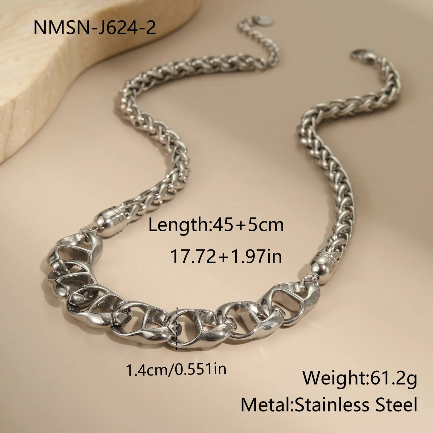 Gold plated stainless steel necklace with geometric pendant for women, shown in two colour options.