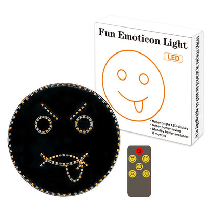 Black car rear window LED expression light showing orange smiley face display