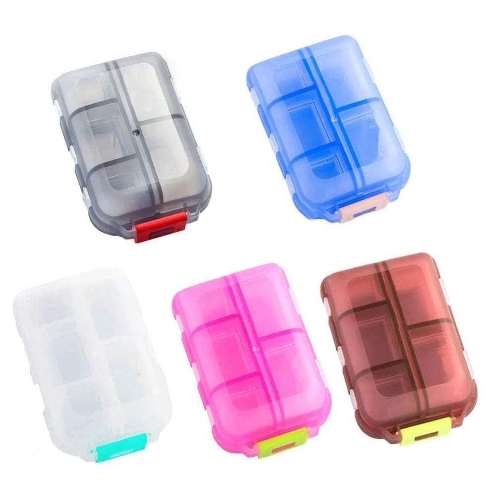 10-Grid Moisture-Proof Travel Pill Organizer in various colors