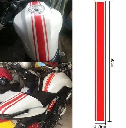 Motorcycle reflective pinstripe sticker in black, red, silver, and yellow options, 50 cm long