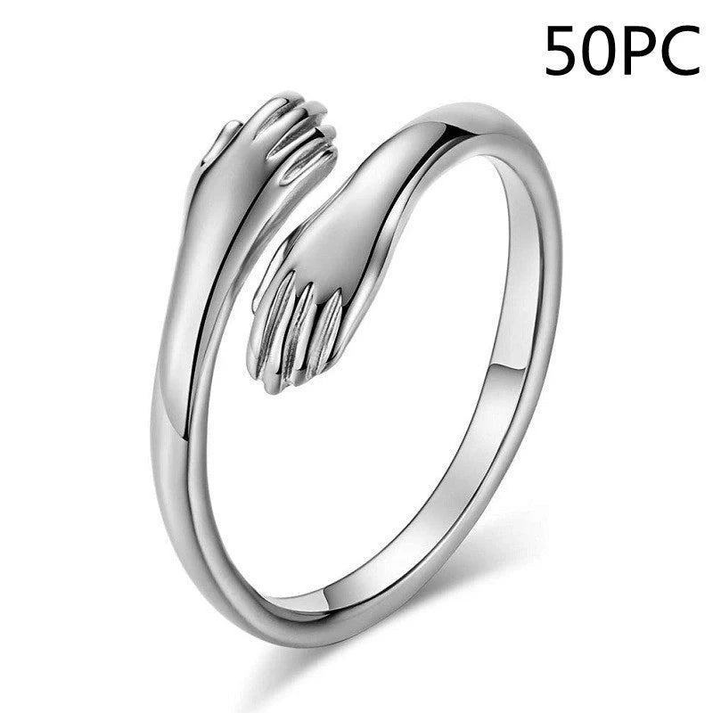Adjustable Alloy Hands Hug Ring in silver and gold with unique geometry design