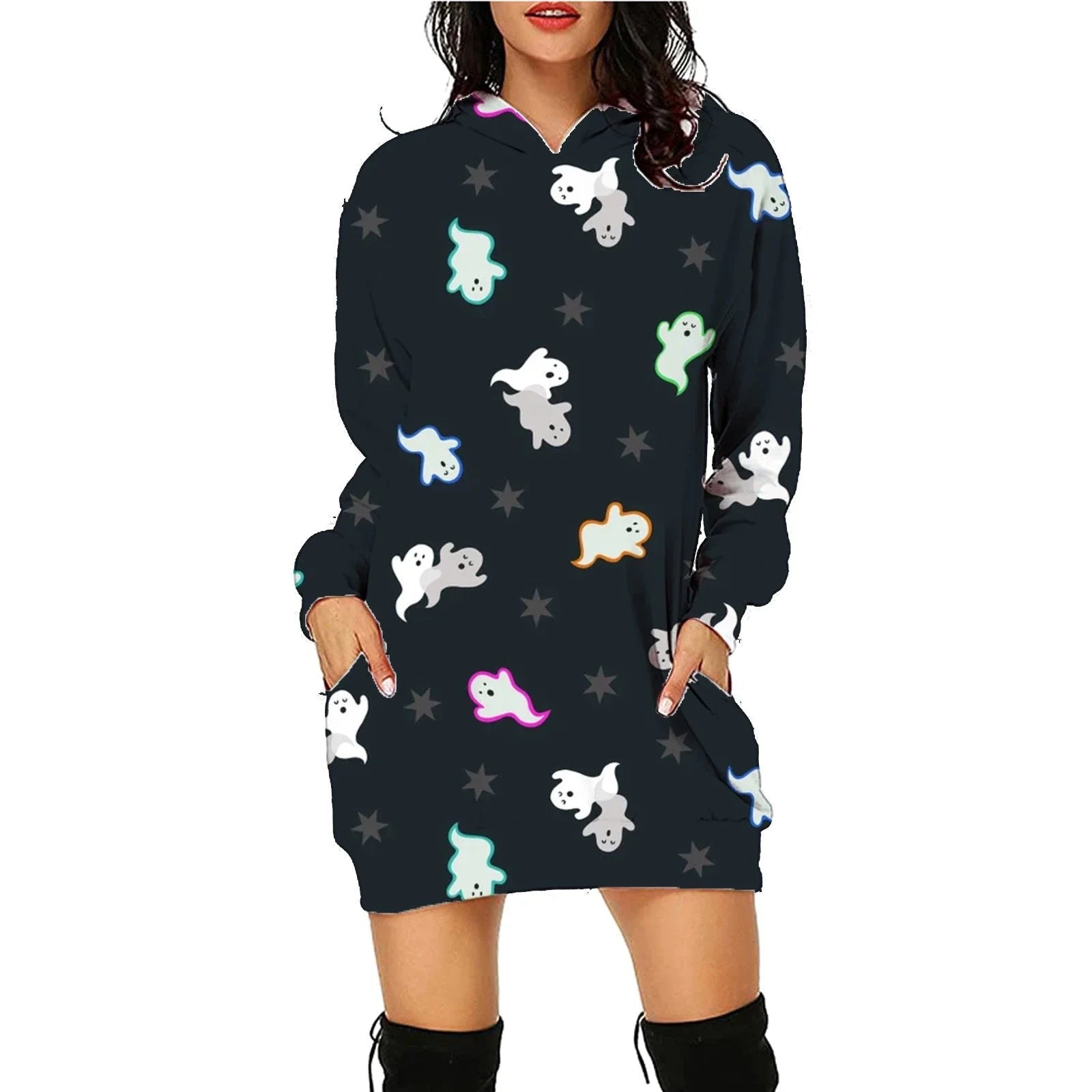Women's cozy pullover hoodie with bold Halloween-themed print, available in multiple vibrant color options