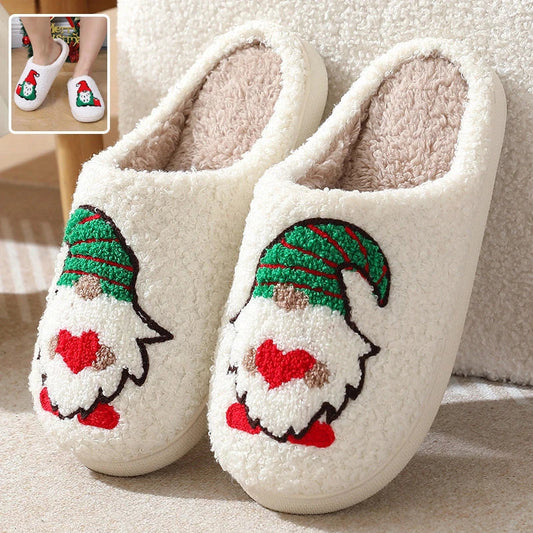 Cozy Santa Claus-themed slippers with plush upper and anti-slip soles for comfortable indoor wear during the holidays