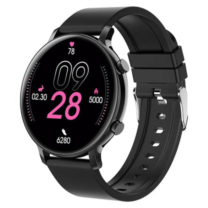 Bluetooth call smartwatch with stainless steel strap showing heart rate monitoring on screen