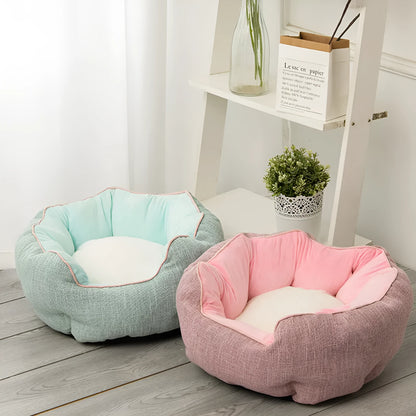 Octagonal fabric pet bed for small dogs and cats with a removable centre mat