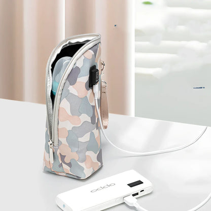 Portable milk bottle warmer with adjustable 55mm-75mm sleeve and temperature control