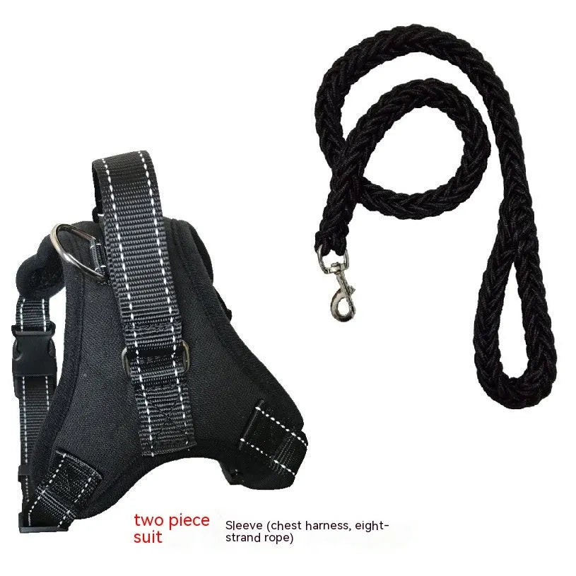 Nylon adjustable dog chest harness with sponge cushion, one-key lock and reflective design in blue, black, red and other colours