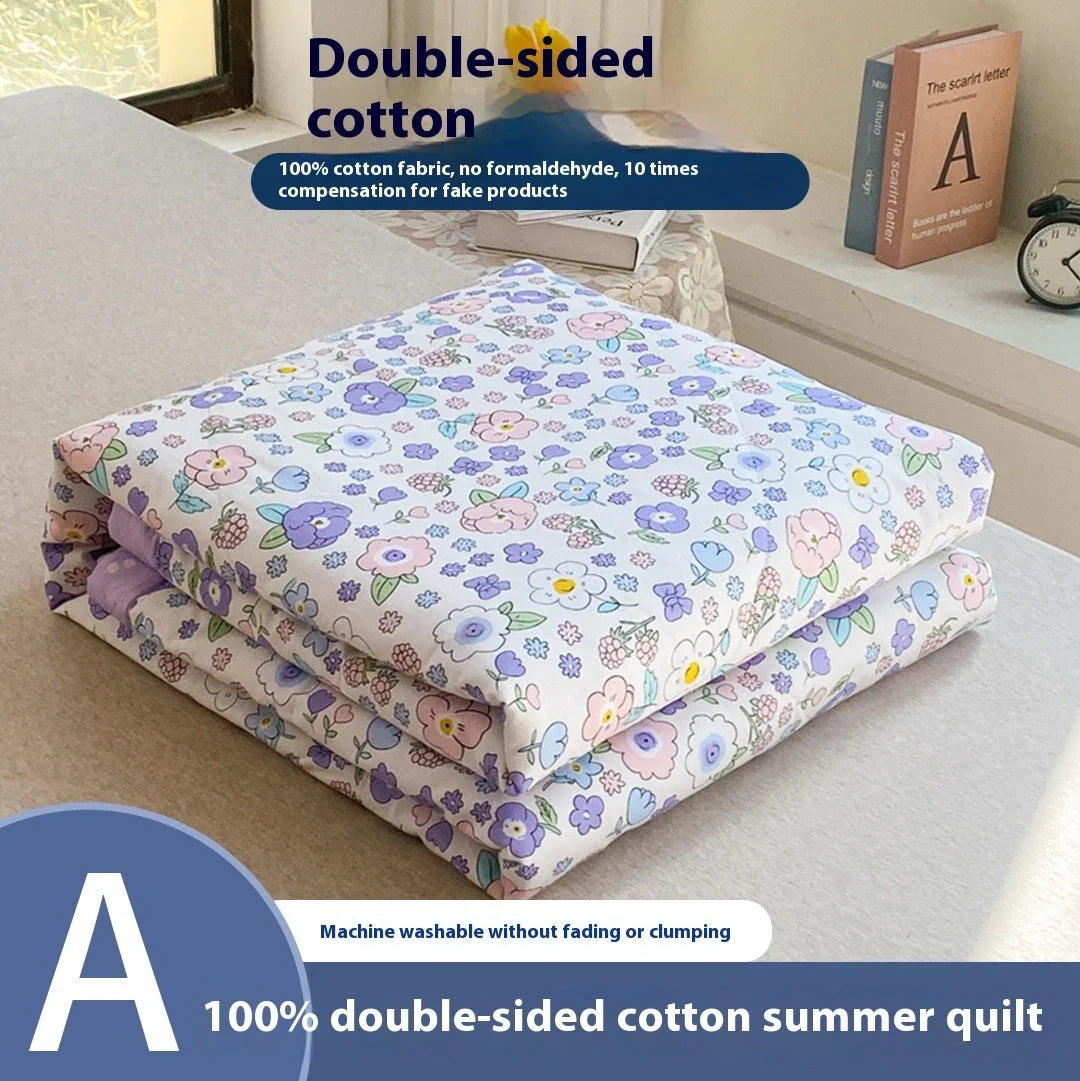 Double-sided cotton summer blanket with vibrant patterns