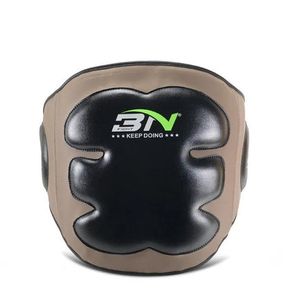 Sanda boxing breast protection target in dark grey showing waist and chest coverage for martial arts training