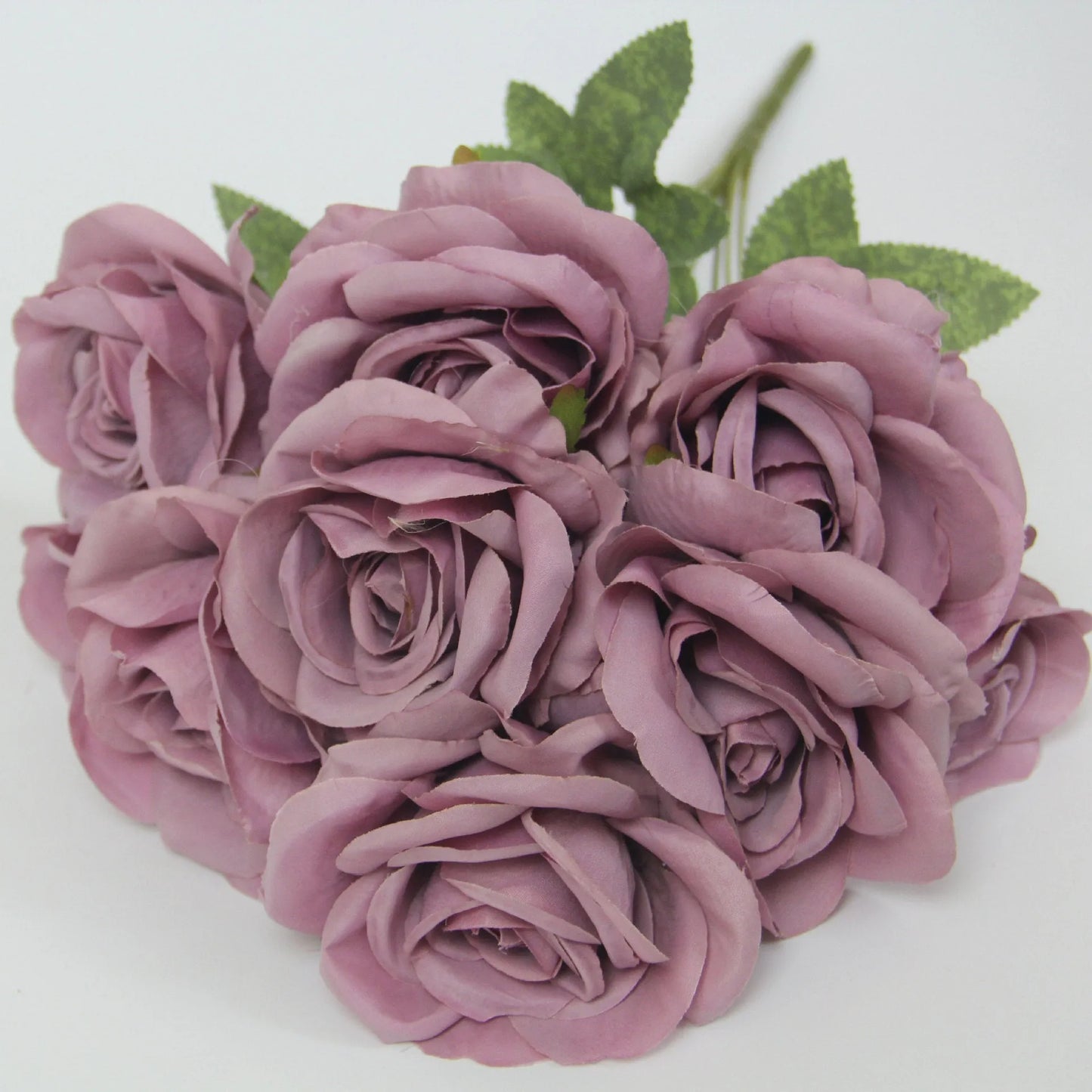 Artificial silk rose flower bouquet with ten rose heads, 53cm tall, in brown colour option.