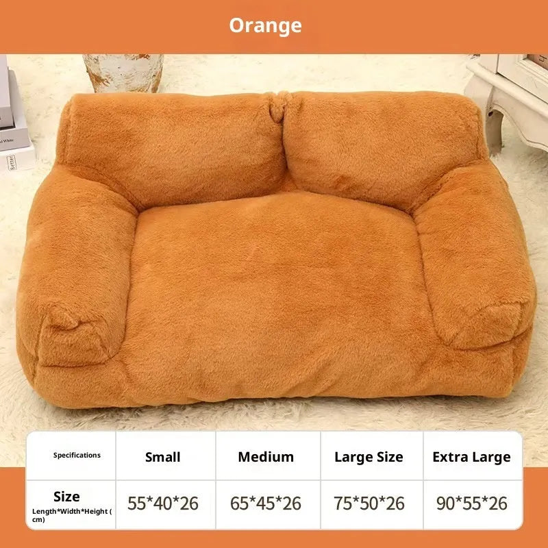 Rabbit plush sofa-style dog pet bed in pink, milky white, golden brown or light grey, four sizes