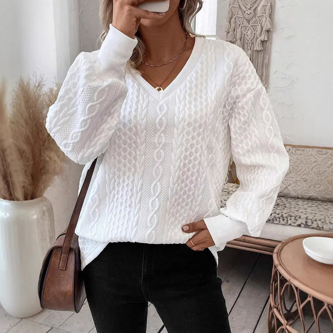 Milky white loose fit long sleeve t-shirt with a 3D pattern, Japanese Korean casual style.