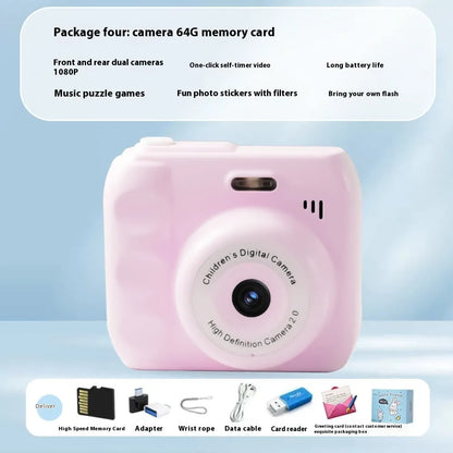 Children's Campus MINI HD digital camera in black, 1920x1080 video, food grade ABS, about 120g, with data cable and manual